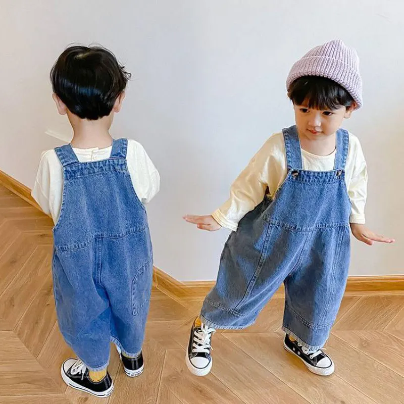 【80-130cm】人気を独占中 ins風 キュート 定番 無地 子供服 男の子 デニム サロペット ボトムス
