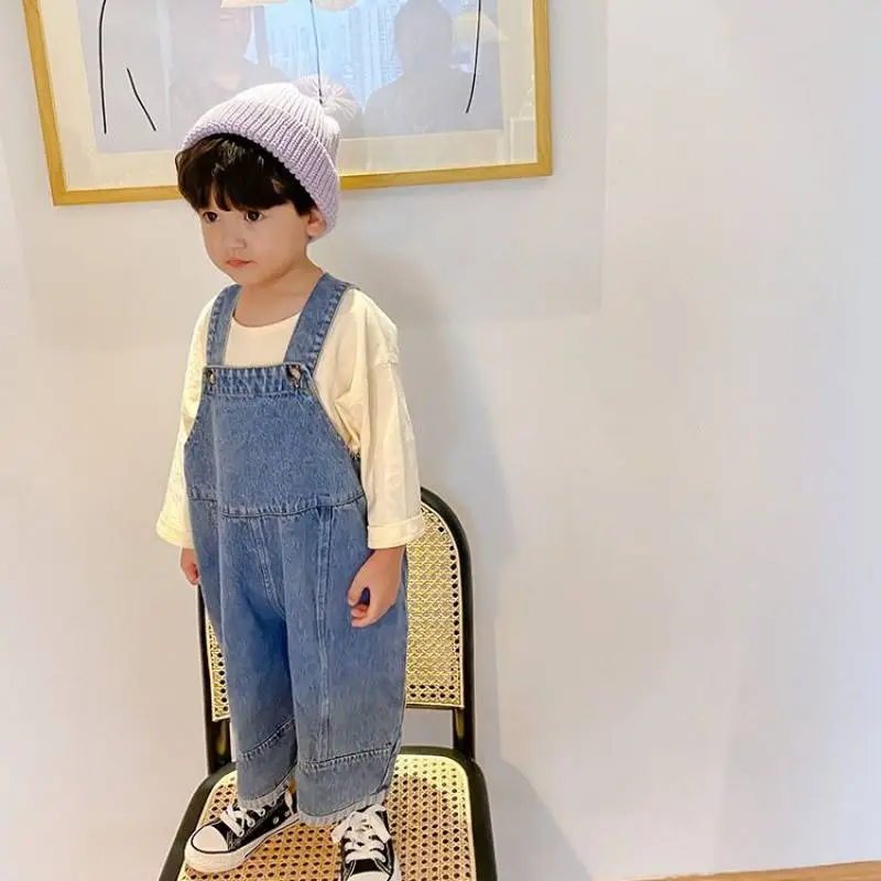 【80-130cm】人気を独占中 ins風 キュート 定番 無地 子供服 男の子 デニム サロペット ボトムス