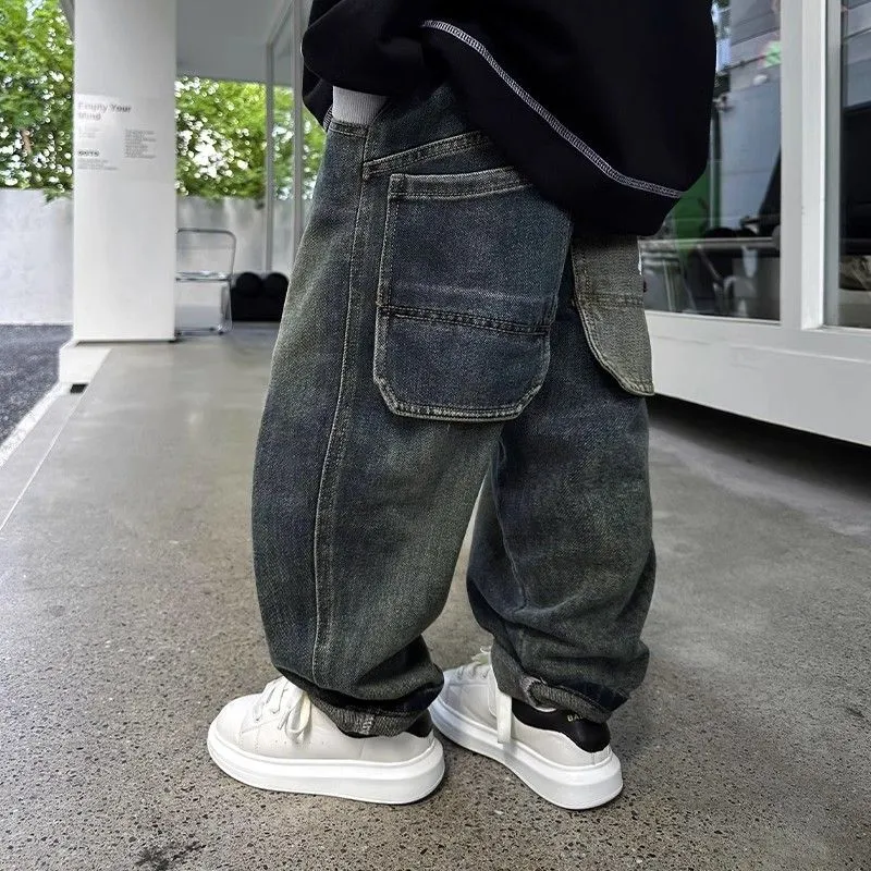 【100-170】超人気 ポケット ストリート系 ファッション カジュアル 春秋 男の子 子供服 キッズ デニムパンツ ボトムス