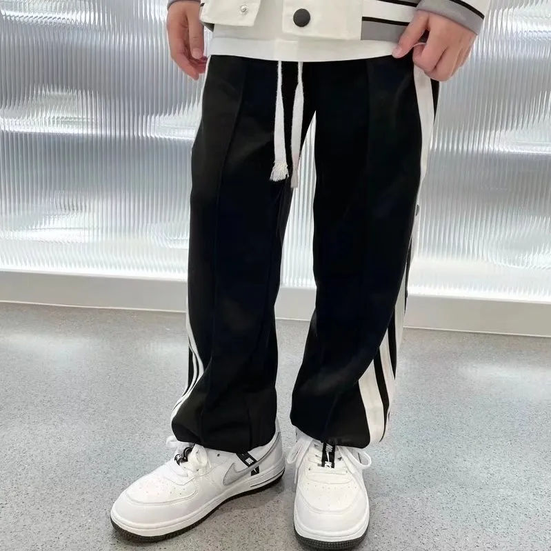 【110-170cm】スポーツ ゆったり ストライプ柄 ファッション カジュアル スナップボタン 春 秋 男の子 キッズ サイドライン パンツ ボトムス