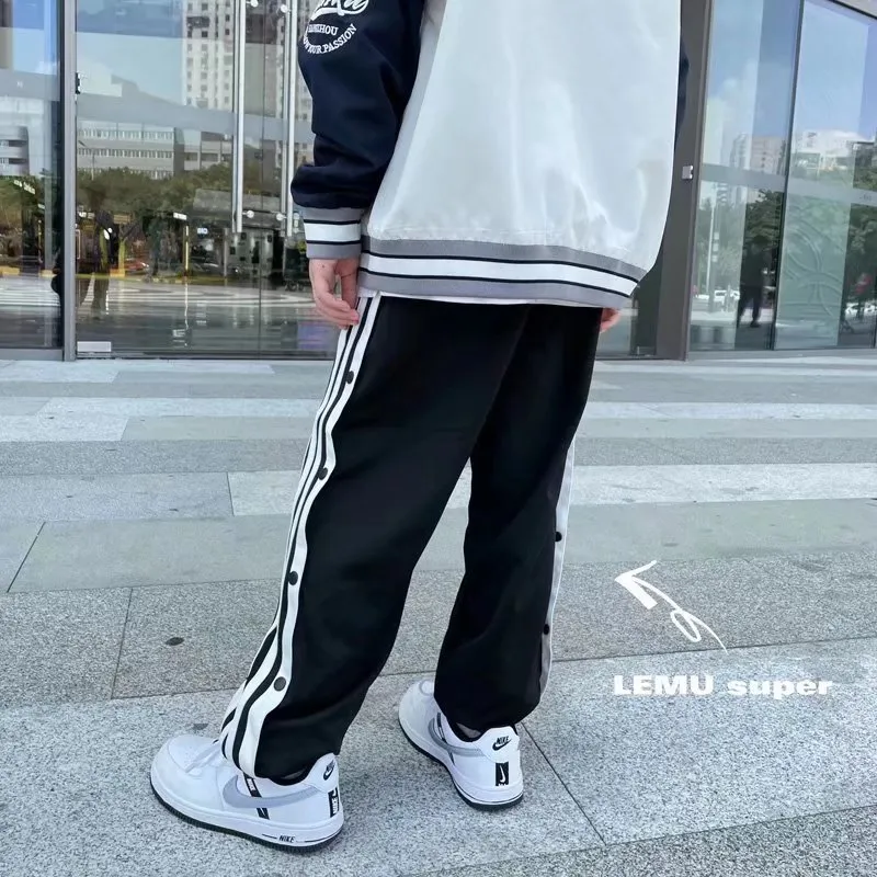 【110-170cm】スポーツ ゆったり ストライプ柄 ファッション カジュアル スナップボタン 春 秋 男の子 キッズ サイドライン パンツ ボトムス
