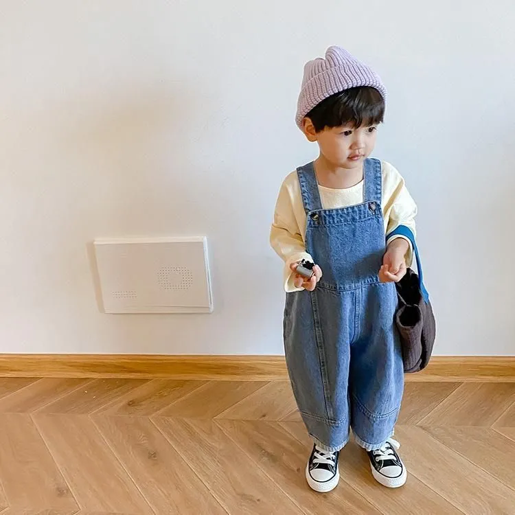 【80-130cm】人気を独占中 ins風 キュート 定番 無地 子供服 男の子 デニム サロペット ボトムス