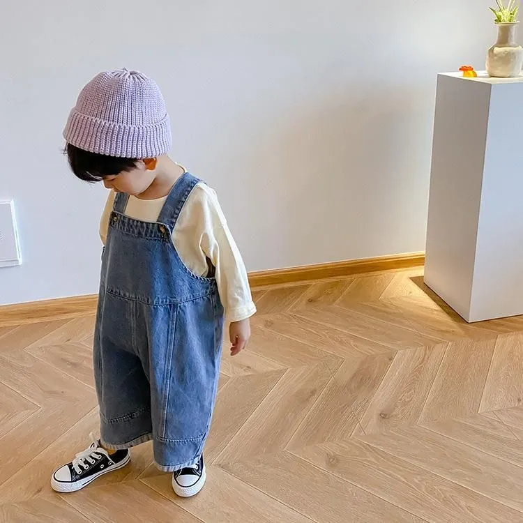 【80-130cm】人気を独占中 ins風 キュート 定番 無地 子供服 男の子 デニム サロペット ボトムス