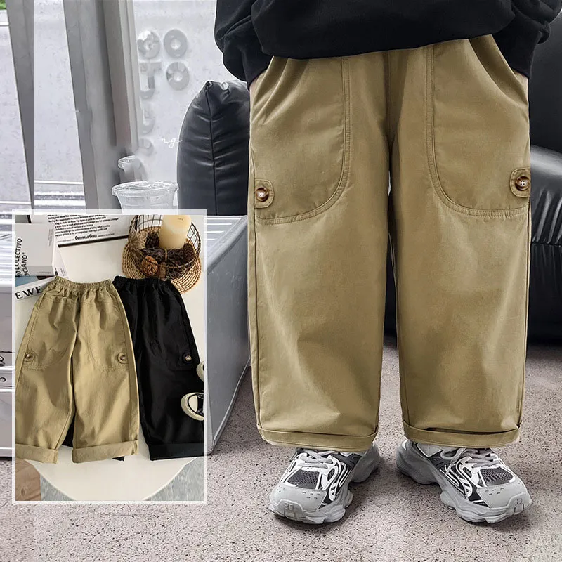 【90-150cm】超人気商品 高級感 カジュアル 2色選べる 無地 ゆったり オーバーサイズ 男の子 パンツ