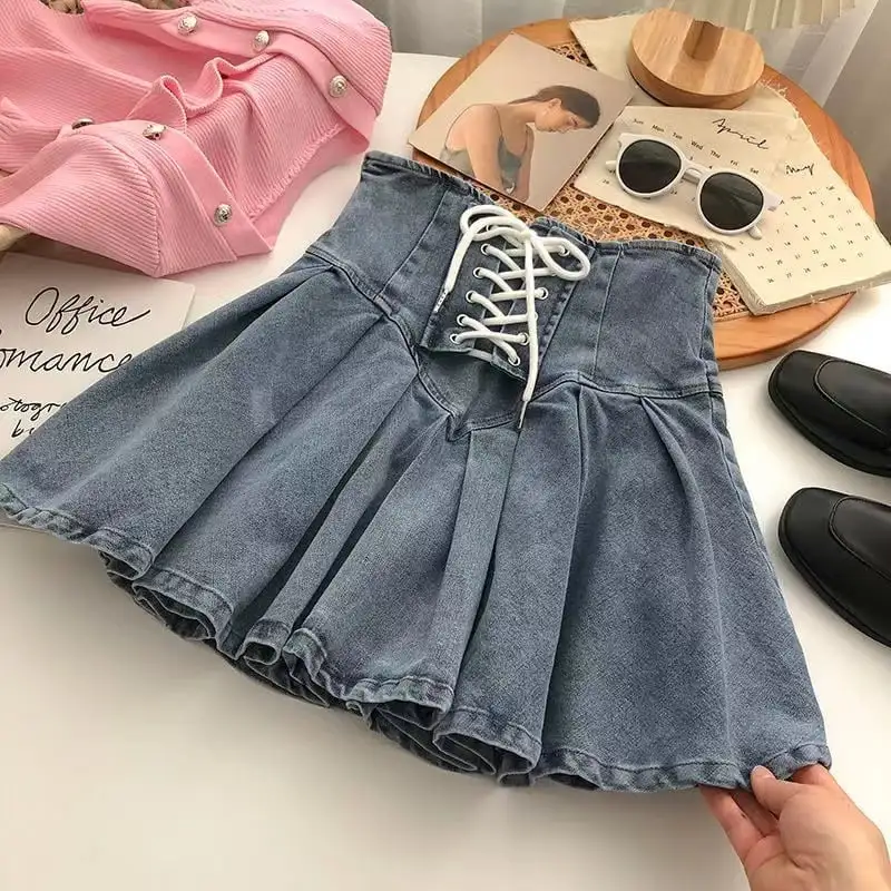 【100-150cm】レースアップデニムミニスカート