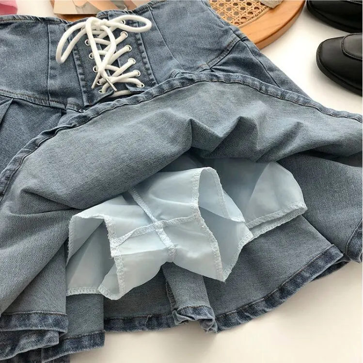 【100-150cm】レースアップデニムミニスカート