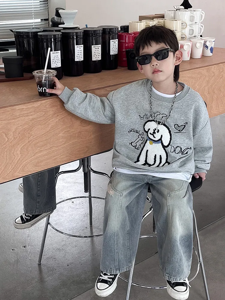 【110-160cm】 人気上昇中 大好評 気質満点 ファッション プリント 春秋 オーバーサイズ 男の子 トレーナー