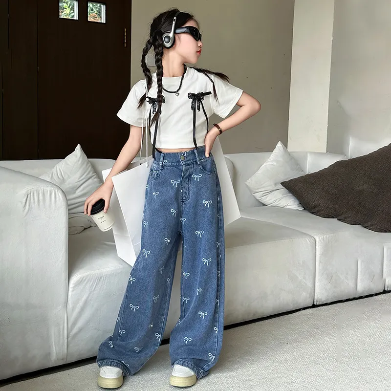 【120-170cm】単品注文可 質感のいい 着心地良い ファッション リボン付き 夏 Tシャツ/パンツ