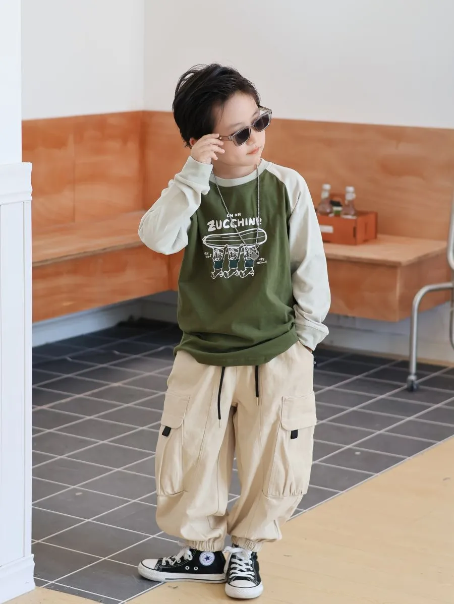 【90-150cm】抜群感強い!!! 韓国風 ファッション ラウンドネック 春秋 長袖Ｔシャツ