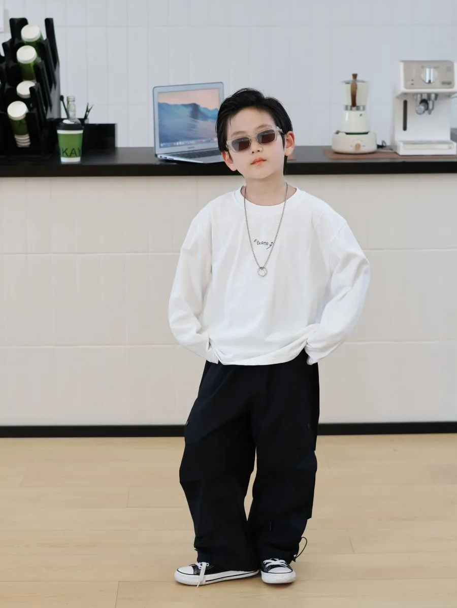 【90-160cm】合わせやすい 子供服 春秋 男の子 ストリート系 クール 無地 ポケット付き カジュアル パンツ