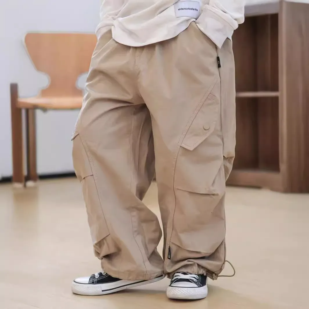 【90-160cm】合わせやすい 子供服 春秋 男の子 ストリート系 クール 無地 ポケット付き カジュアル パンツ