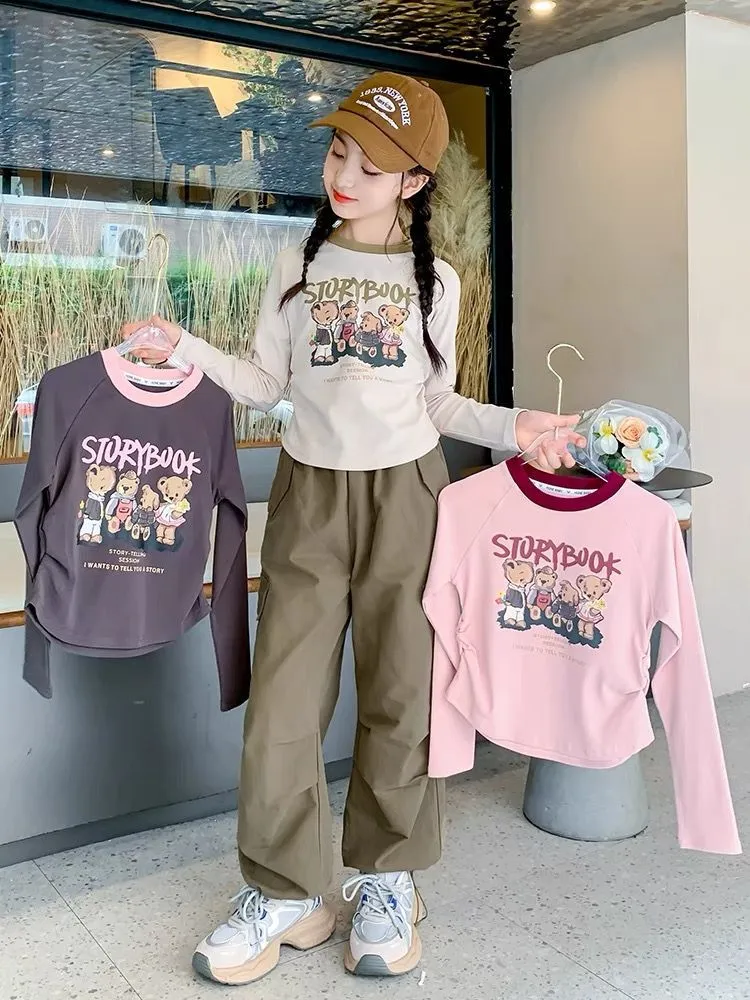 【110-160cm】大人気 合わせやすい カートゥーン 女の子 可愛い きれいめ 長袖 Tシャツ