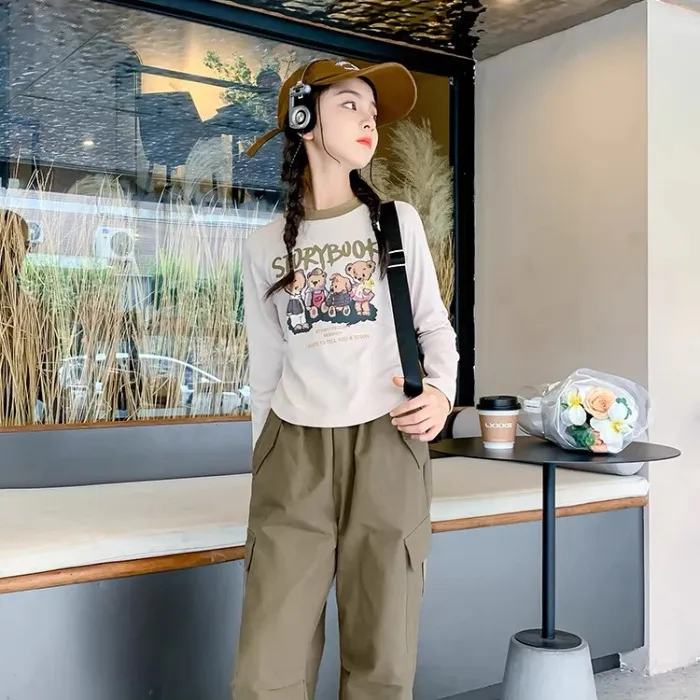 【110-160cm】大人気 合わせやすい カートゥーン 女の子 可愛い きれいめ 長袖 Tシャツ