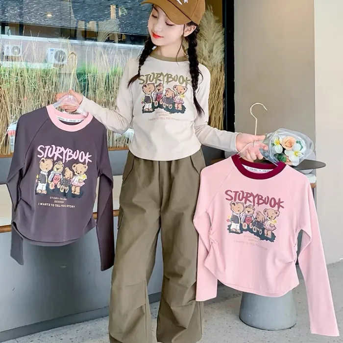 【110-160cm】大人気 合わせやすい カートゥーン 女の子 可愛い きれいめ 長袖 Tシャツ
