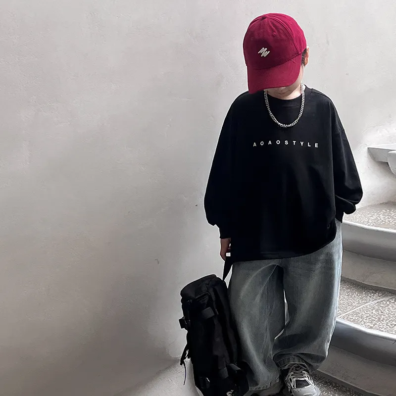 【90-150cm】超人気 子供の秋服 長袖 Tシャツ シンプル カジュアル アルファベット 男の子