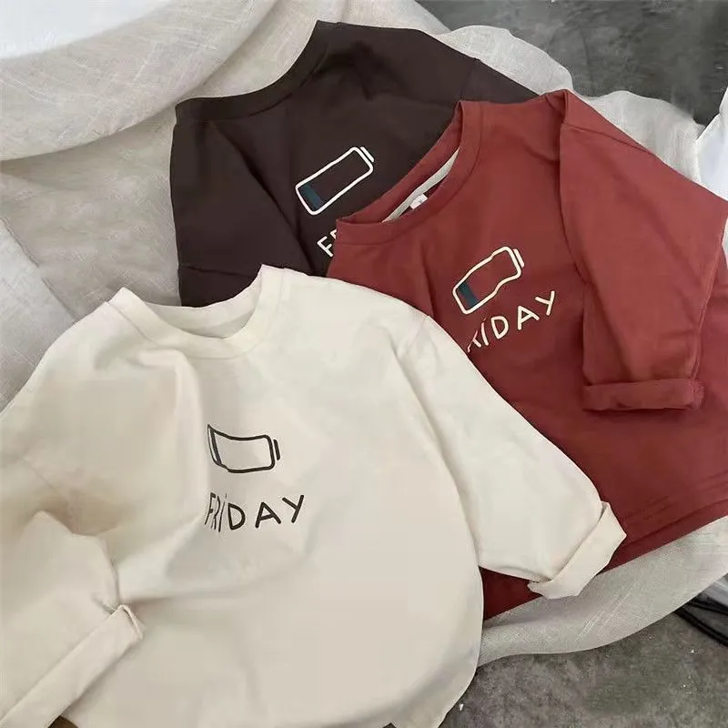 【80-130cm】大注目!!! 好感度アップ! ルーズ 合わせやすい 合わせやすい アルファベット 長袖 Tシャツ
