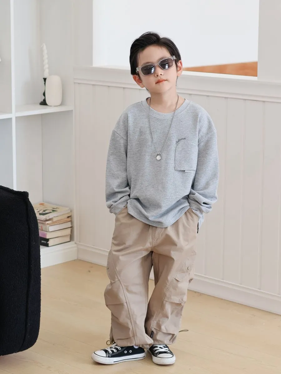 【90-160cm】ユニセックスで楽しめるリーズナブルなキッズ 長袖 Tシャツ ポケット付 ロンＴ