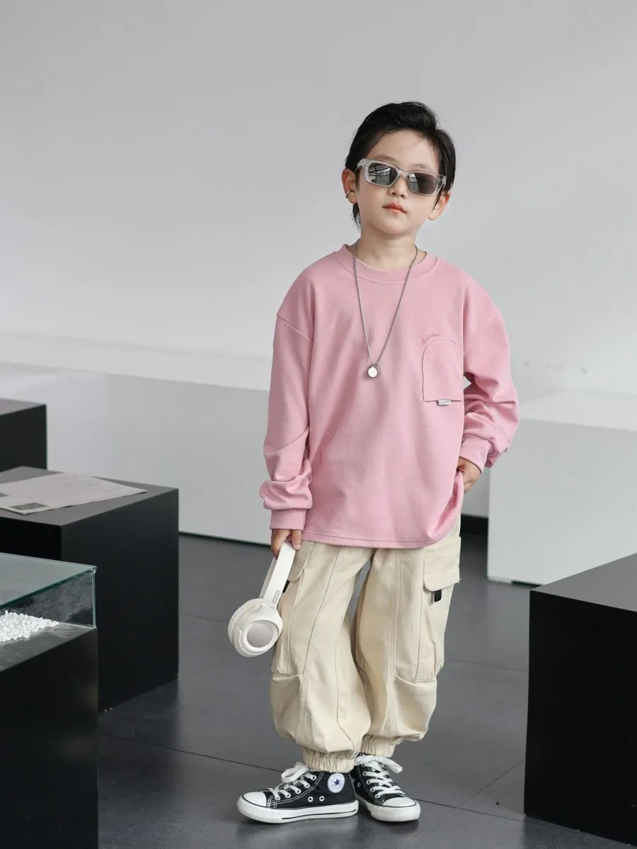 【90-160cm】ユニセックスで楽しめるリーズナブルなキッズ 長袖 Tシャツ ポケット付 ロンＴ