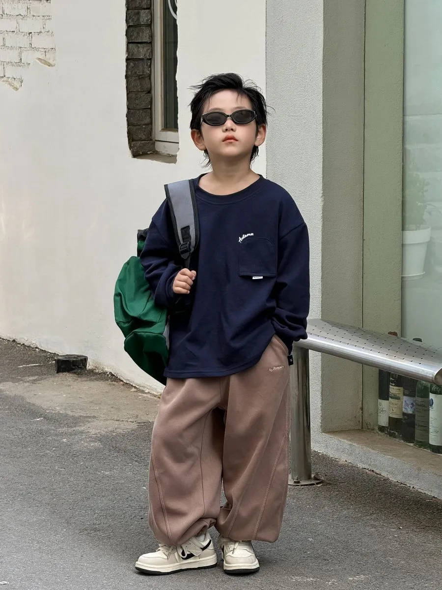 【90-160cm】ユニセックスで楽しめるリーズナブルなキッズ 長袖 Tシャツ ポケット付 ロンＴ