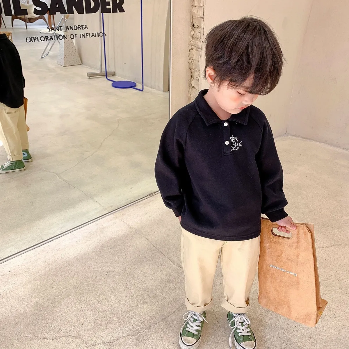 【80-130cm】3色展開 カジュアル 着やすい 春秋 折り襟 普段着 子供服 長袖 トップス