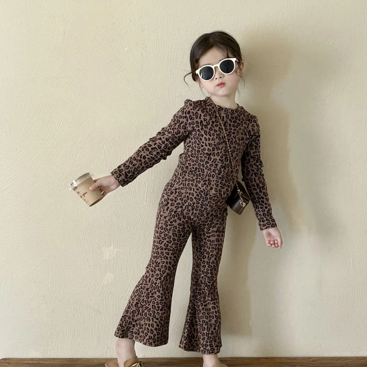 【90-140cm】二点セット 単品注文可 超人気商品 絶対欲しい 女の子 ヒョウ柄 トップス+パンツ セットアップ