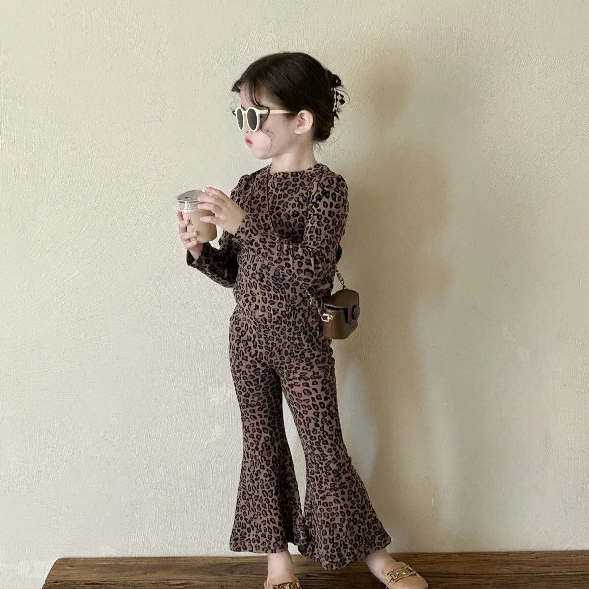 【90-140cm】二点セット 単品注文可 超人気商品 絶対欲しい 女の子 ヒョウ柄 トップス+パンツ セットアップ