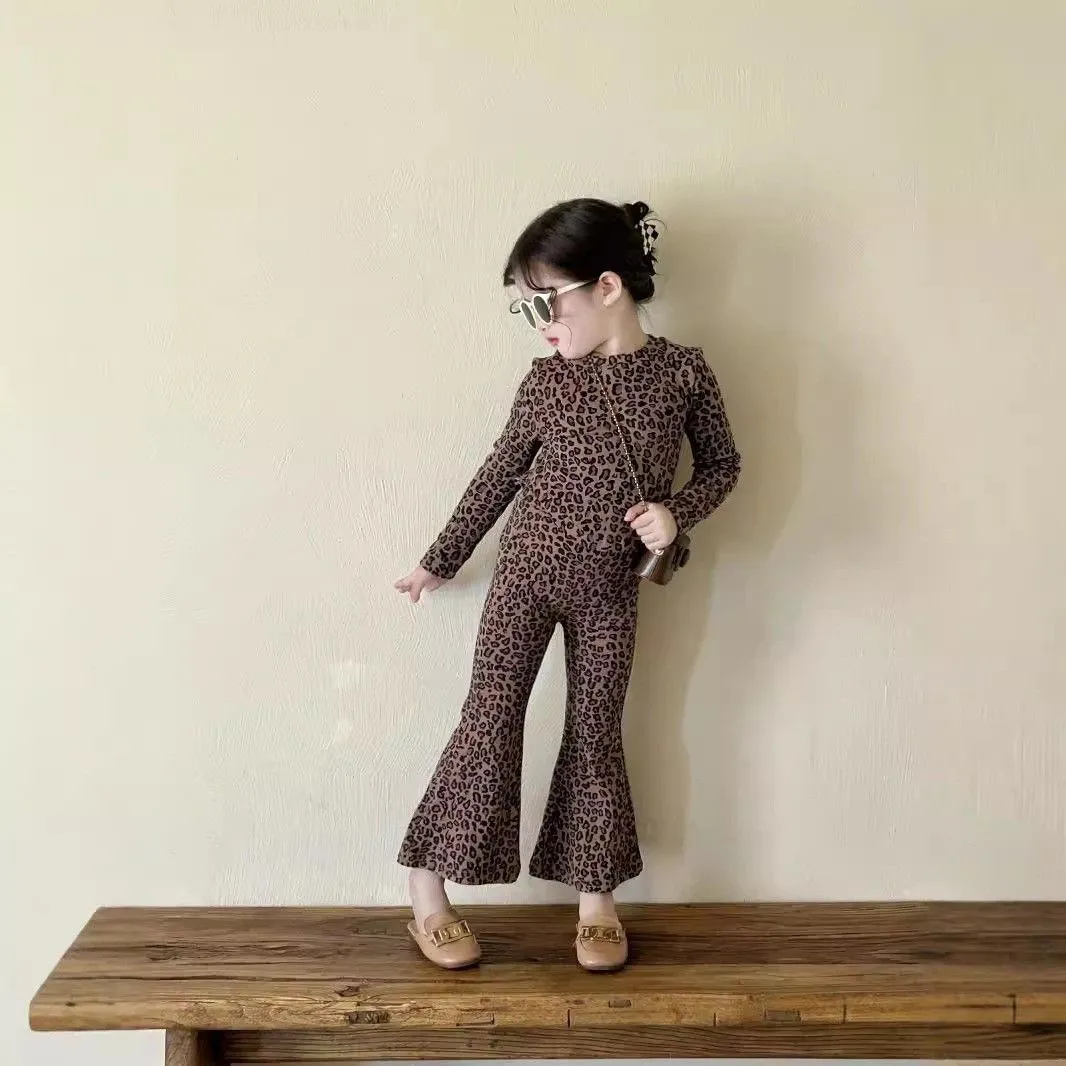 【90-140cm】二点セット 単品注文可 超人気商品 絶対欲しい 女の子 ヒョウ柄 トップス+パンツ セットアップ