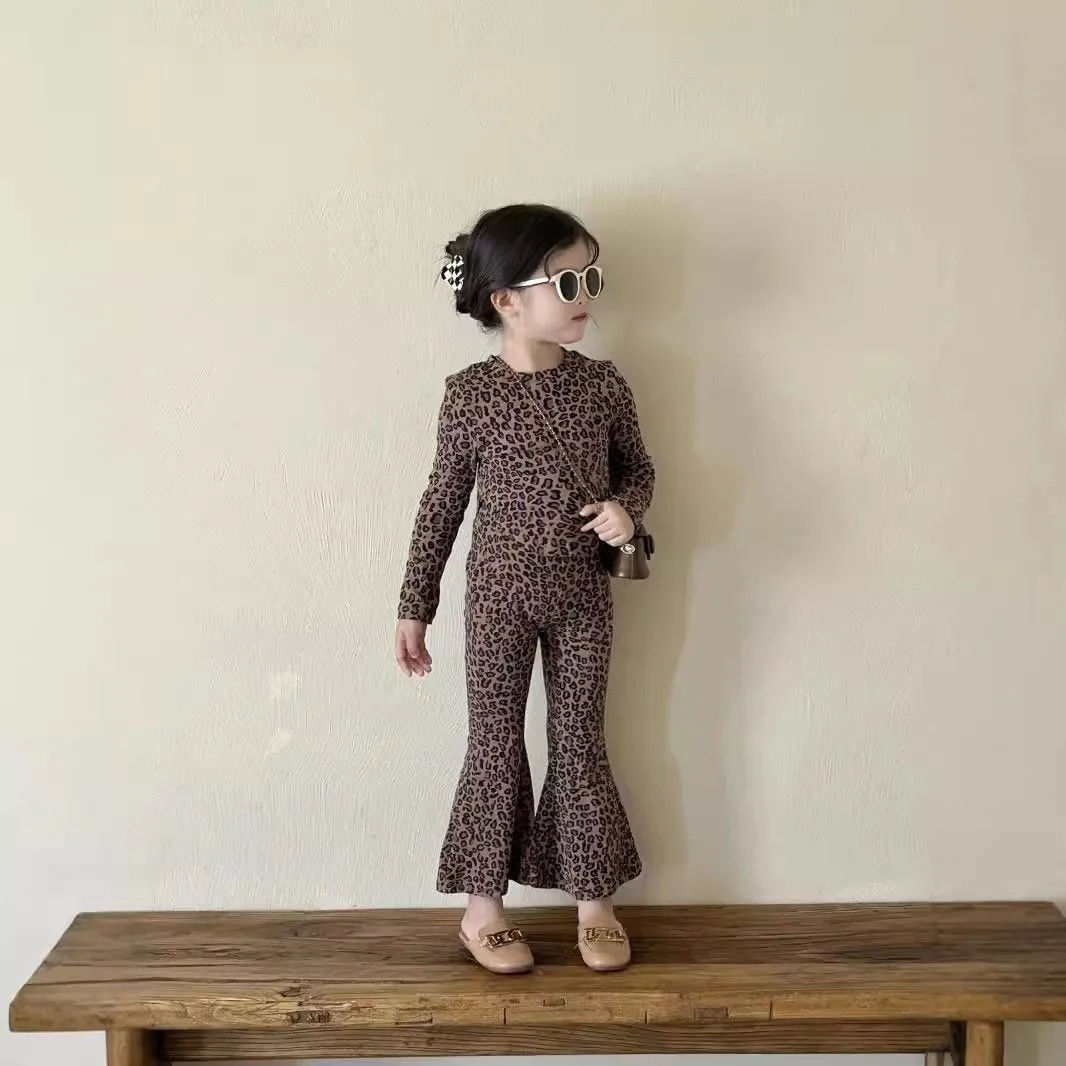 【90-140cm】二点セット 単品注文可 超人気商品 絶対欲しい 女の子 ヒョウ柄 トップス+パンツ セットアップ