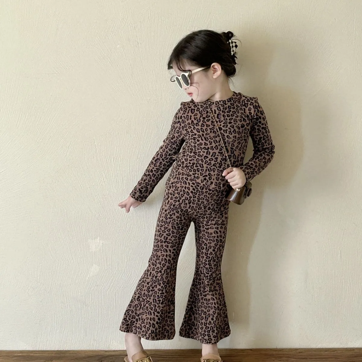 【90-140cm】二点セット 単品注文可 超人気商品 絶対欲しい 女の子 ヒョウ柄 トップス+パンツ セットアップ