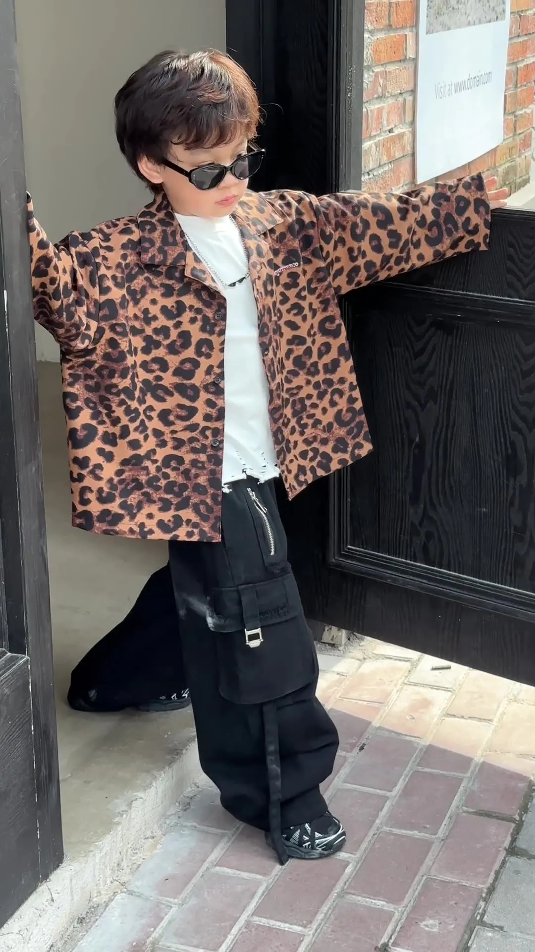 【90-150cm】おしゃれ 春秋  カジュアル 子供服 長袖 豹柄 シャツ トップ アウター