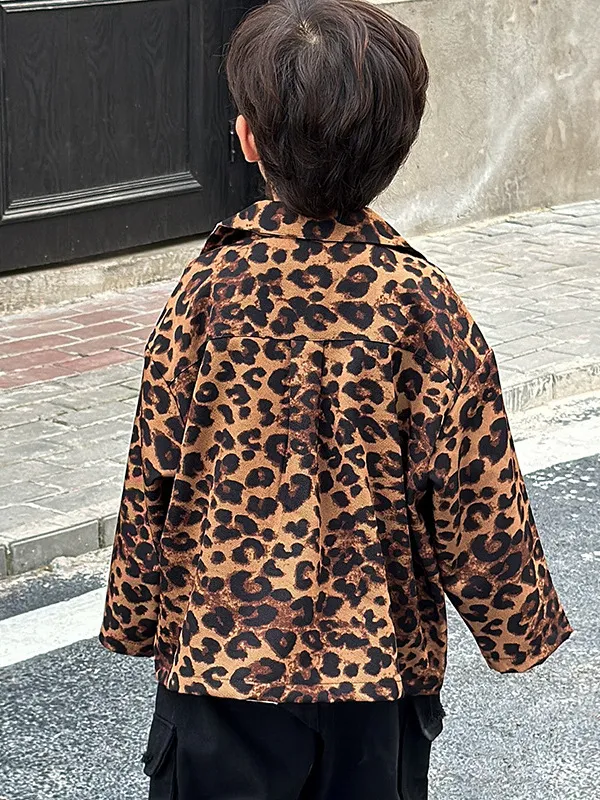 【90-150cm】おしゃれ 春秋  カジュアル 子供服 長袖 豹柄 シャツ トップ アウター