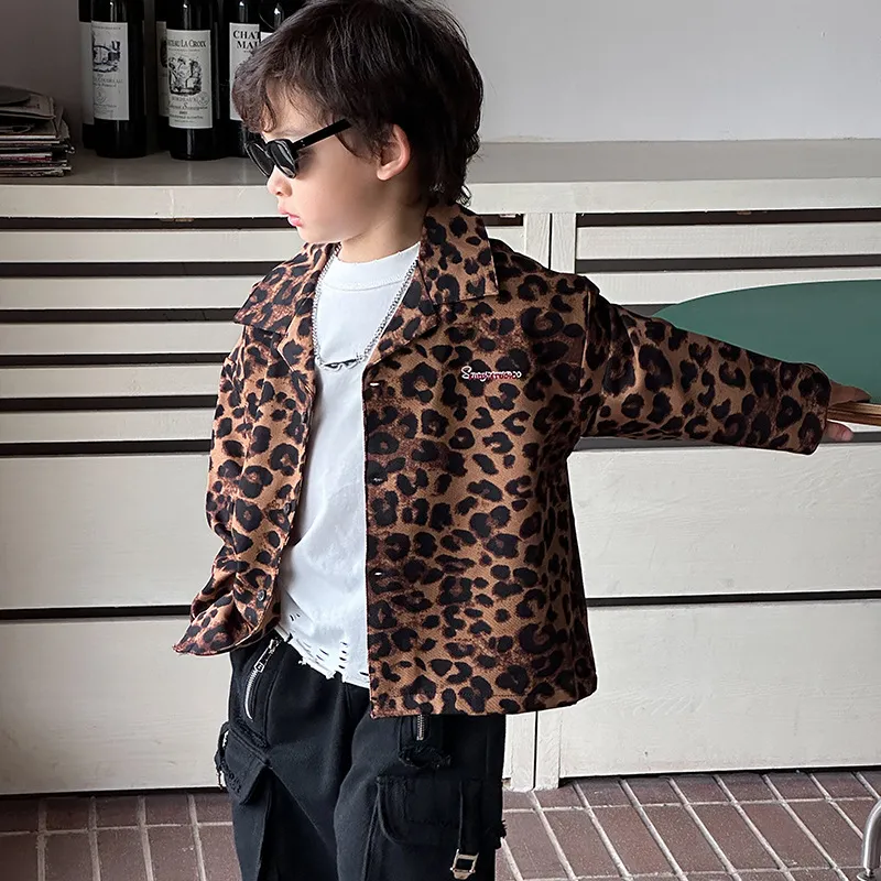 【90-150cm】おしゃれ 春秋  カジュアル 子供服 長袖 豹柄 シャツ トップ アウター