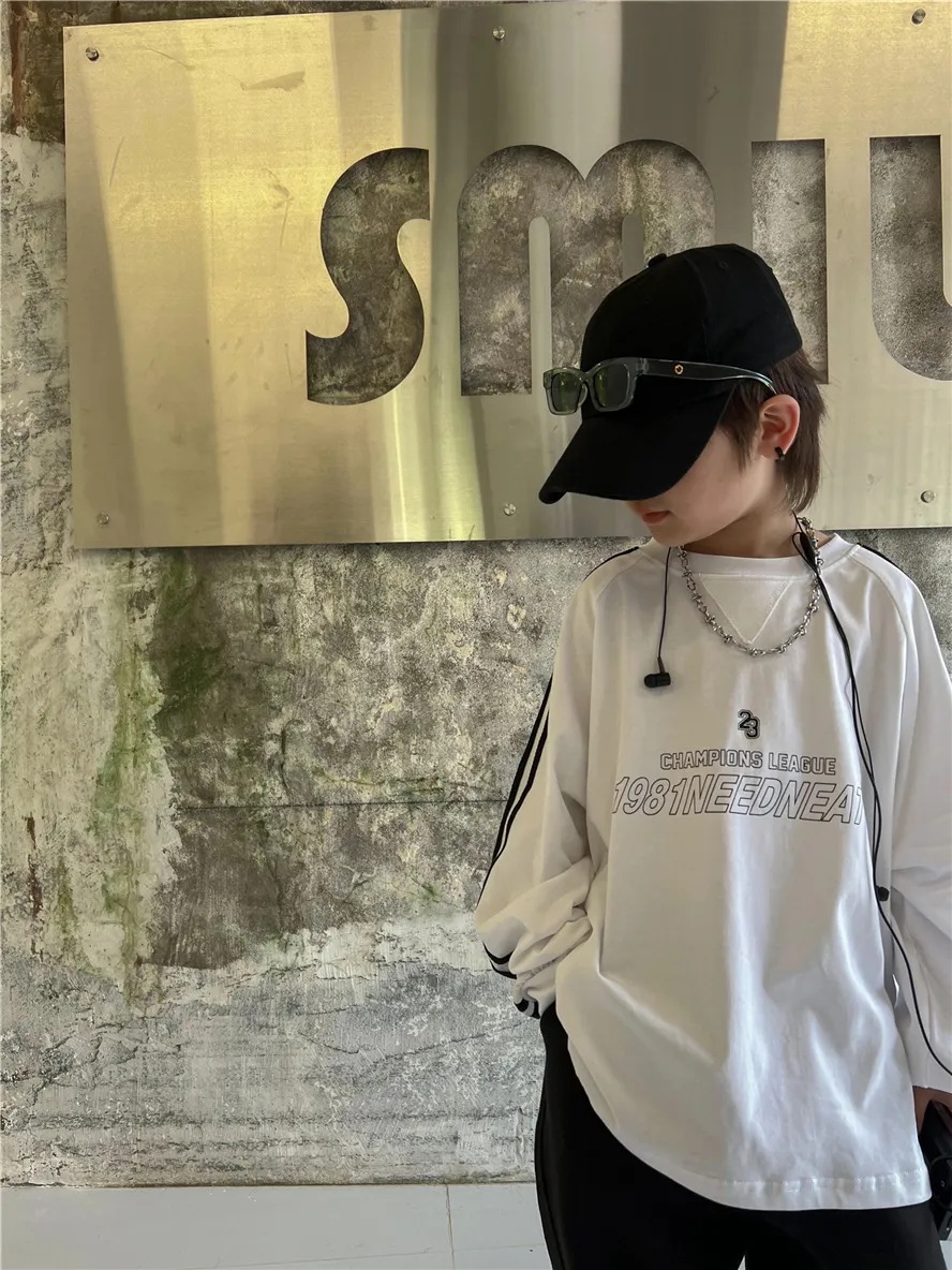 【90-160cm】韓国カジュアルスタイル ファッション 長袖 ゆったり 子供服 男の子 プリント  Tシャツ