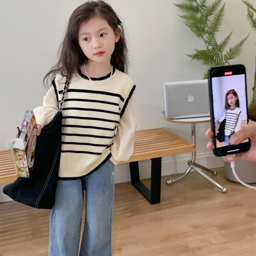 【90-150cm】超かわいい ニット 切り替え 秋新作 今季大注目 女の子 トップス セーター