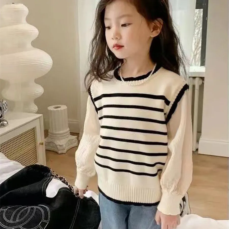 【90-150cm】超かわいい ニット 切り替え 秋新作 今季大注目 女の子 トップス セーター