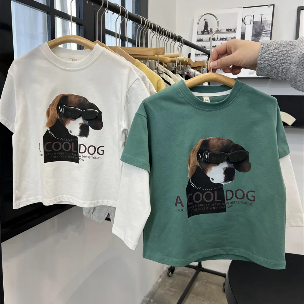【90-140cm】カジュアル シンプル 立体感 切り替え 着心地良い 合わせやすい 長袖 Tシャツ
