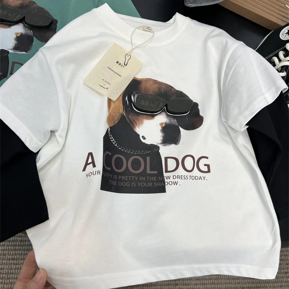 【90-140cm】カジュアル シンプル 立体感 切り替え 着心地良い 合わせやすい 長袖 Tシャツ