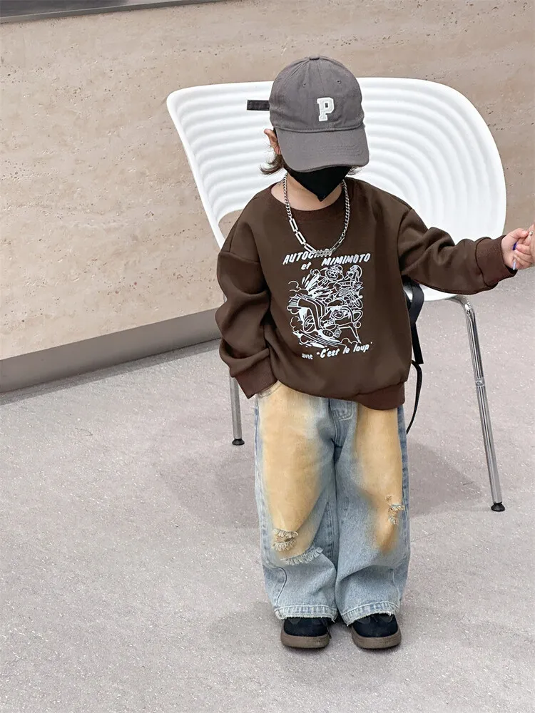 【90-140cm】ファッション 男の子が心惹かれるデザイン プリント　トレーナー キッズ 子供服