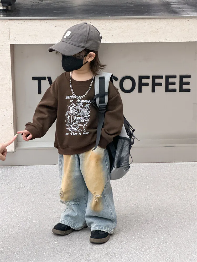 【90-140cm】ファッション 男の子が心惹かれるデザイン プリント　トレーナー キッズ 子供服