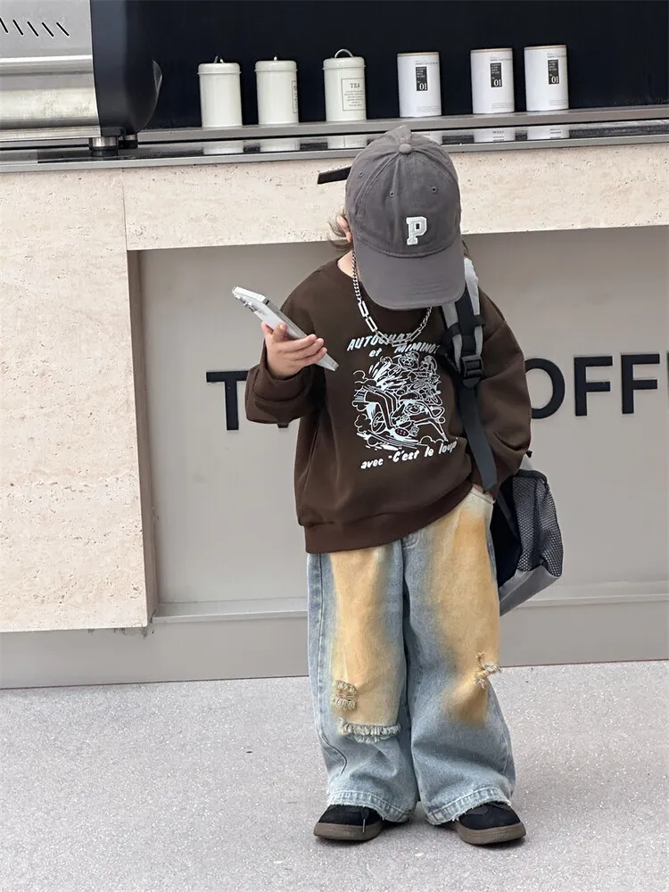 【90-140cm】ファッション 男の子が心惹かれるデザイン プリント　トレーナー キッズ 子供服