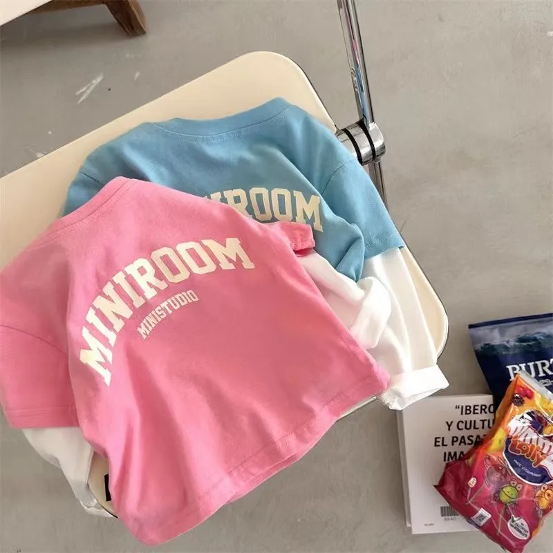 【80-130cm】可愛い シンプル 子供服 長袖 アルファベット 切り替え Tシャツ