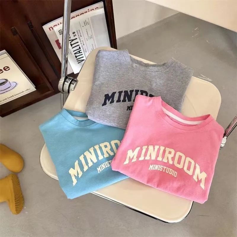 【80-130cm】可愛い シンプル 子供服 長袖 アルファベット 切り替え Tシャツ