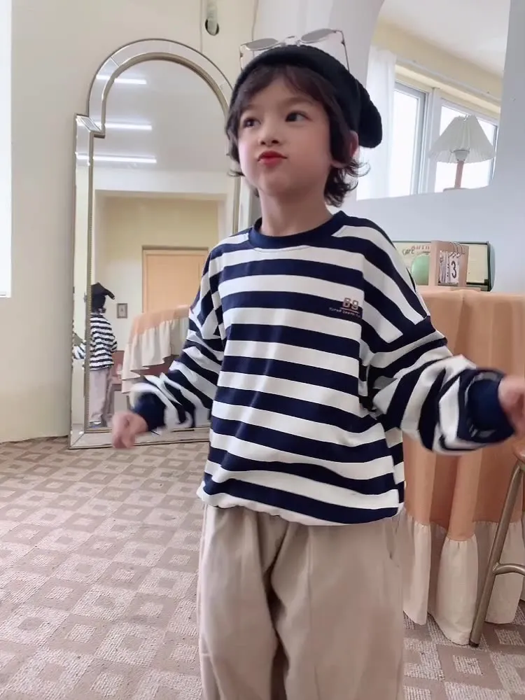 【80-130cm】おしゃれ 通園 通学 ボーダー 男の子 ボーイズ トレーナー