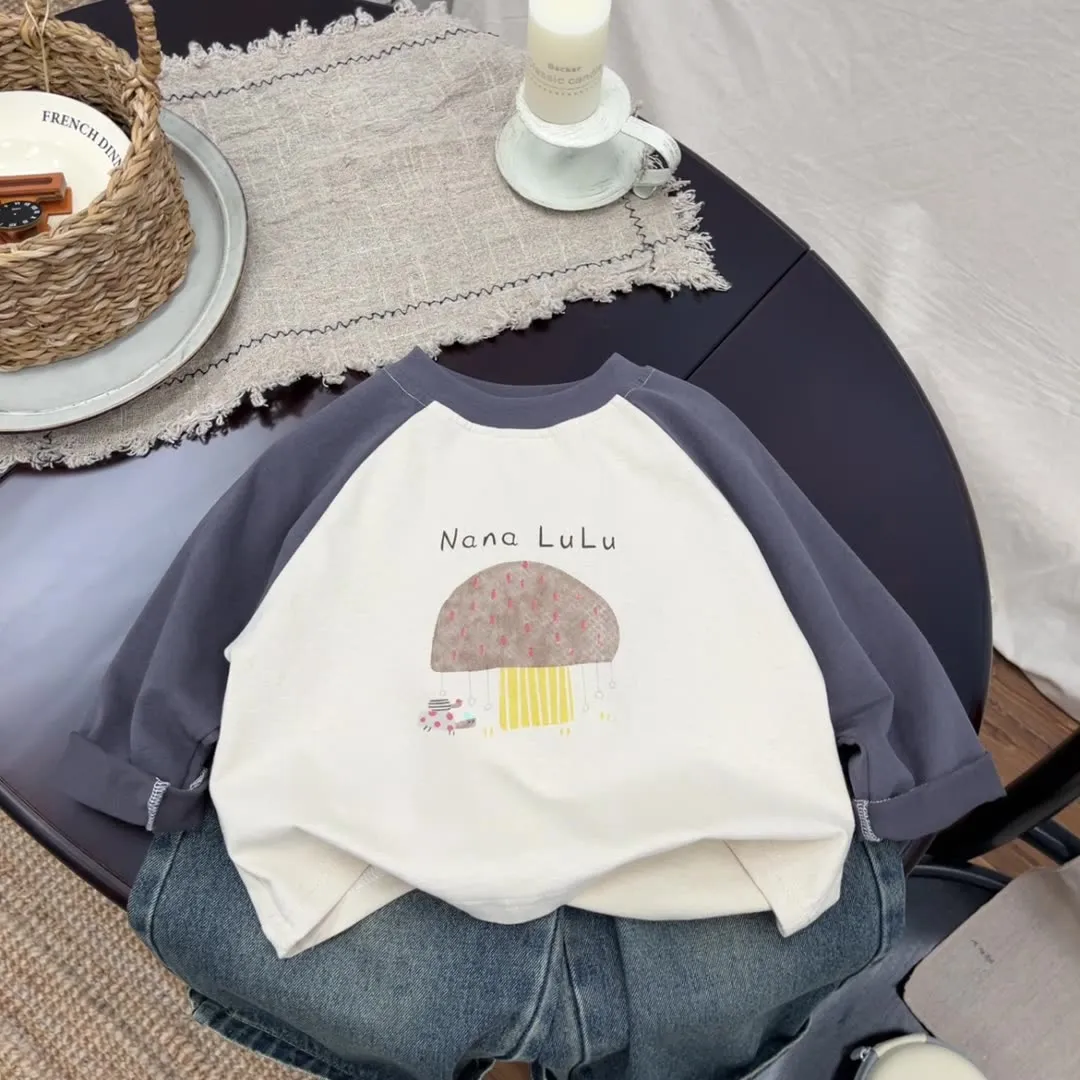 【80-130cm】絶対後悔しない!!特別なデザイン カートゥーンプリント 定番 男の子 長袖 ラウンドネックTシャツ