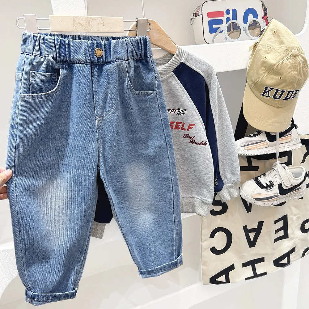 【100-150cm】ファッション シンプル カジュアル アルファベット 無地 ジーンズ
