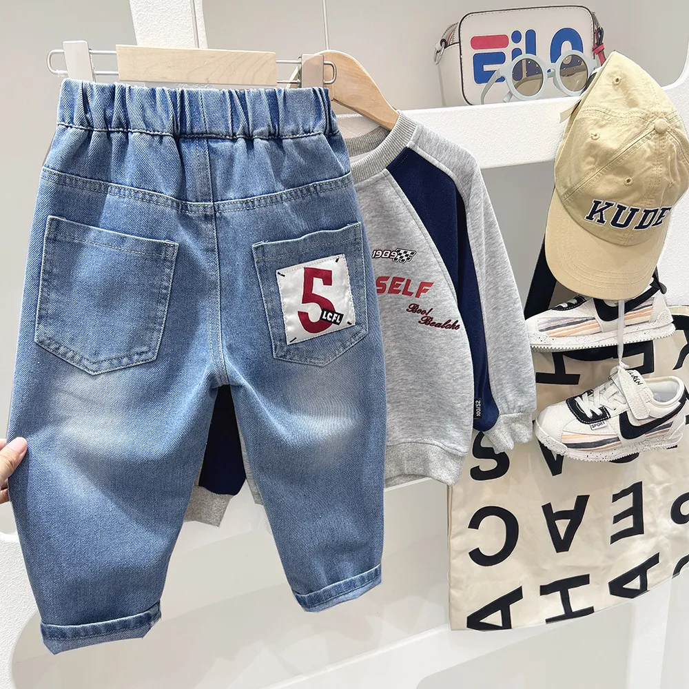 【100-150cm】ファッション シンプル カジュアル アルファベット 無地 ジーンズ