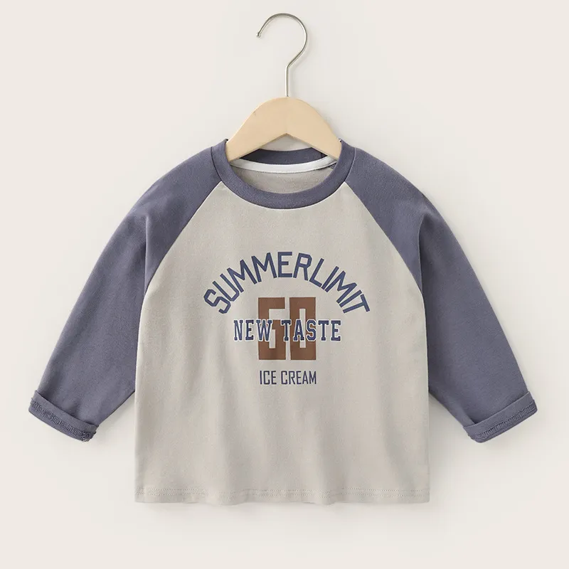 【90-140cm】高品質!着心地良い!アルファベット ラウンドネック 長袖 Tシャツ