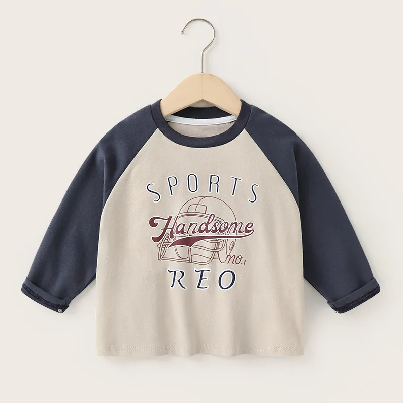 【90-140cm】高品質!着心地良い!アルファベット ラウンドネック 長袖 Tシャツ