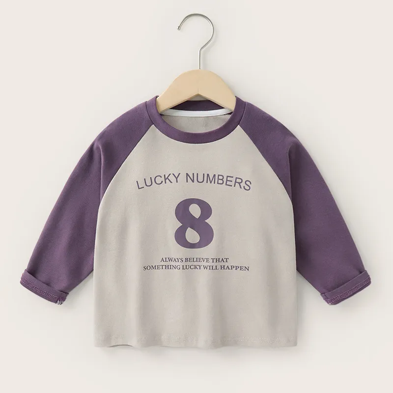 【90-140cm】高品質!着心地良い!アルファベット ラウンドネック 長袖 Tシャツ