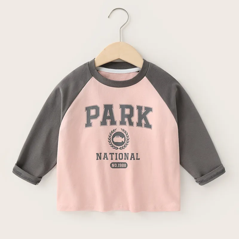 【90-140cm】高品質!着心地良い!アルファベット ラウンドネック 長袖 Tシャツ